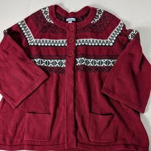 CROFT & BARROW Red Fair Isle Swing Cardigan XL